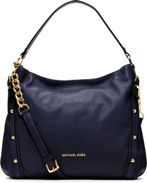 michael kors leigh stud large navy shoulder bags|Michael Kors bag.